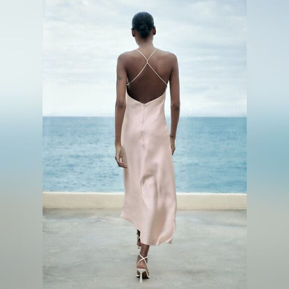 ZARA SATIN SLIP DRESS SALMON PINK - Picture 10 of 12